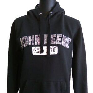 JOHN DEERE XXL-LOVE Black w/Pink Plaid Hoodie Sweatshirt (S)